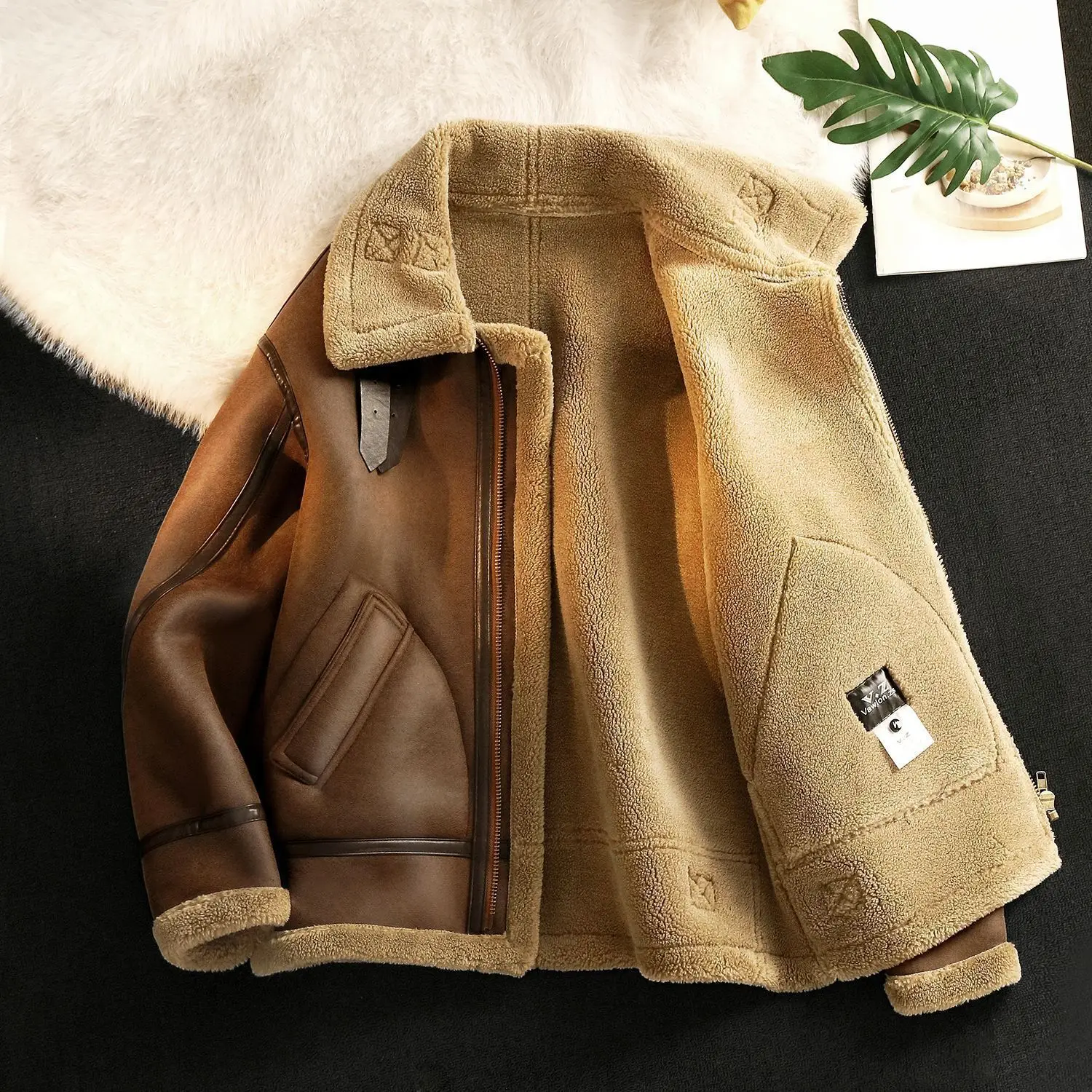 Winter Thickened Fur Jacket Lamb Fur Jacket Lamb Fur Fleece-lined Cotton Coat Long Sleeve Casual Warm Outerwear Jacket