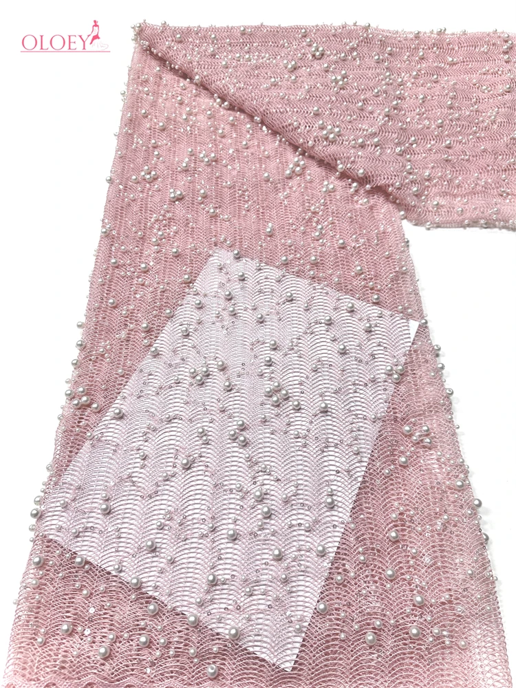 OLOEYLatest African Sequin Groom Lace Fabric 2026 High-Quality French Nigerian Bead Lace Fabric Suitable For Wedding Dress Sewin