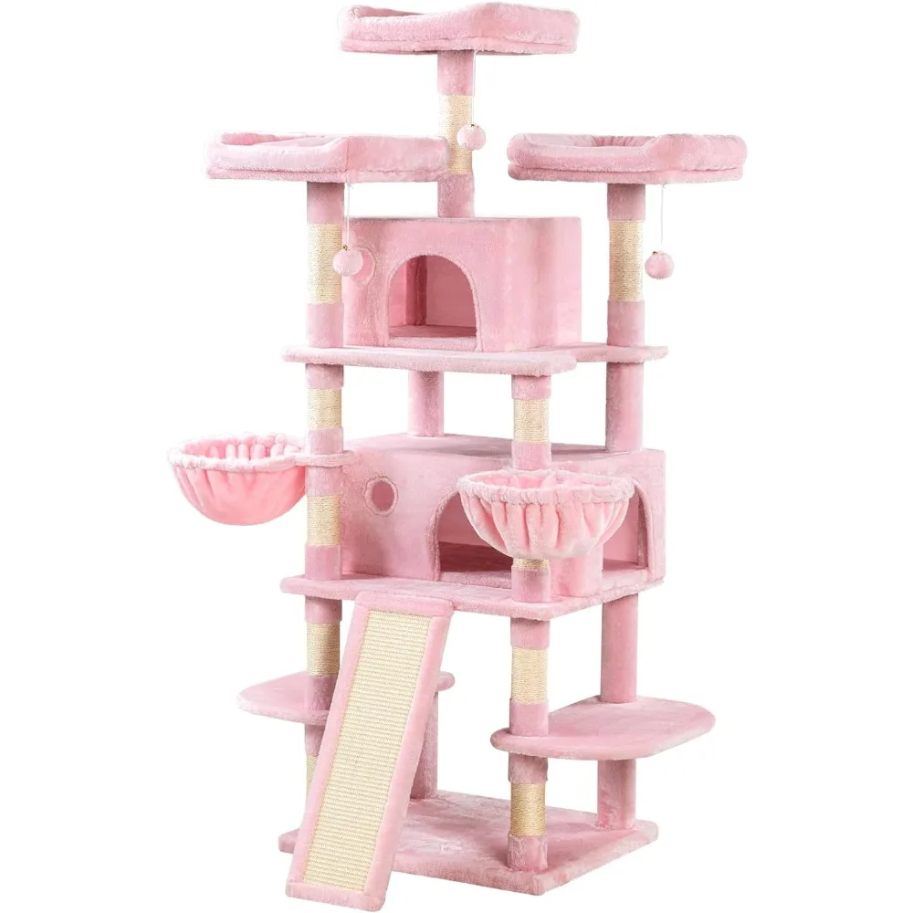 Multi story large indoor cat trees,tall cat crawls and cat apartments,comfortable plush habitats,and sisal hair grabbing pillars