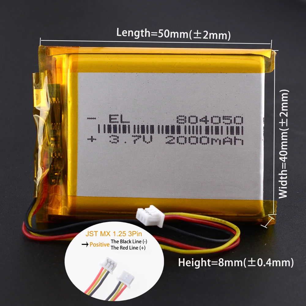 

10Pcs/Lot MX1.25 3P 804050 3.7V 2000mAh Rechargeable Li-Polymer Li-ion Battery Lipo Batteries With Silicone Wires