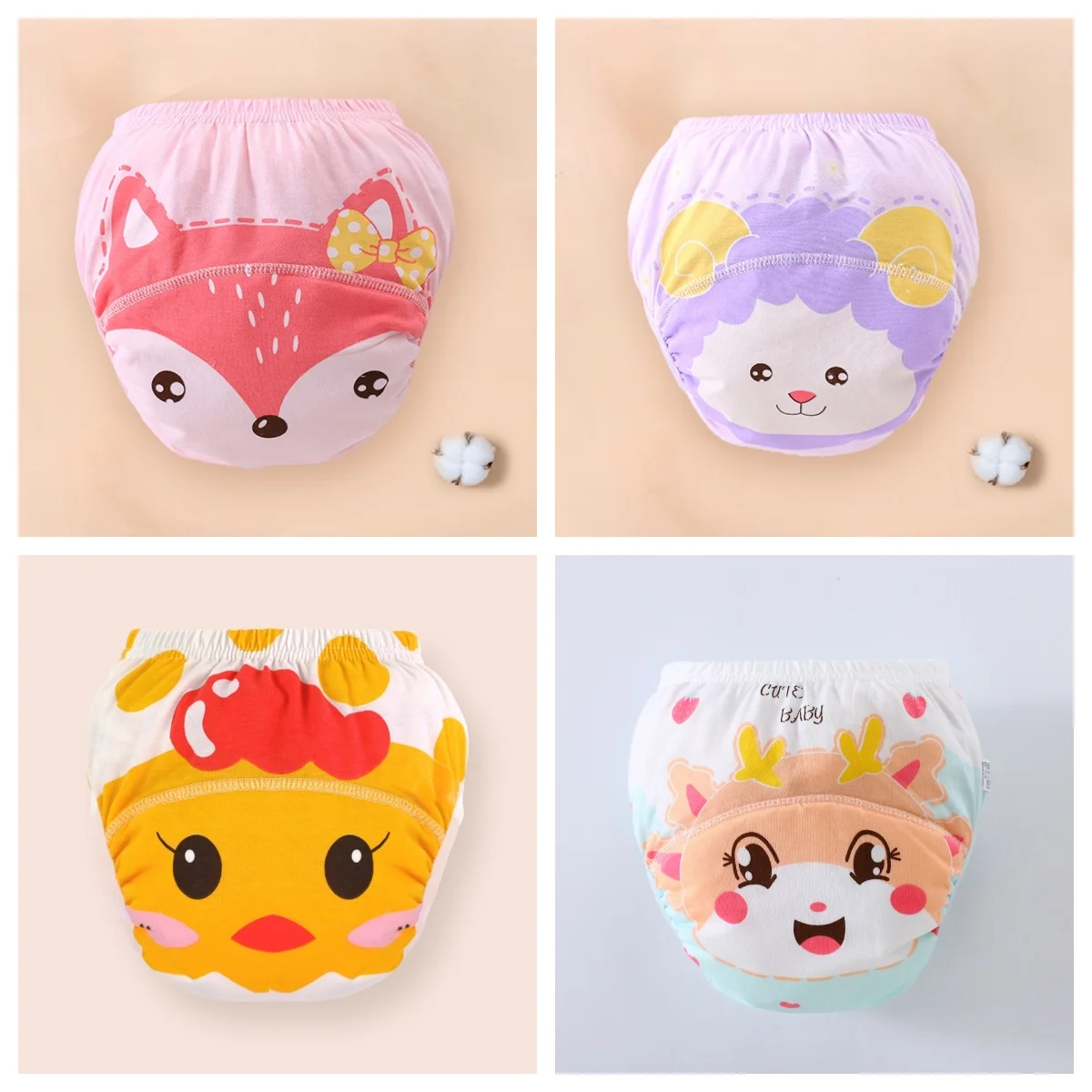 4pcs Baby Muslin Cotton Underwear Girls Boy Pee Learning Panties Children Washable Reusable Cloth Diapers Potty Training Pants