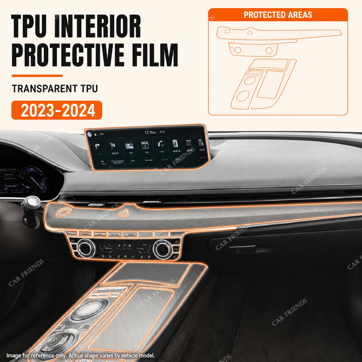 For Genesis G80 2021-2023 Transparent TPU Interior Protective Film for Gearbox Panel and Navigation Screen