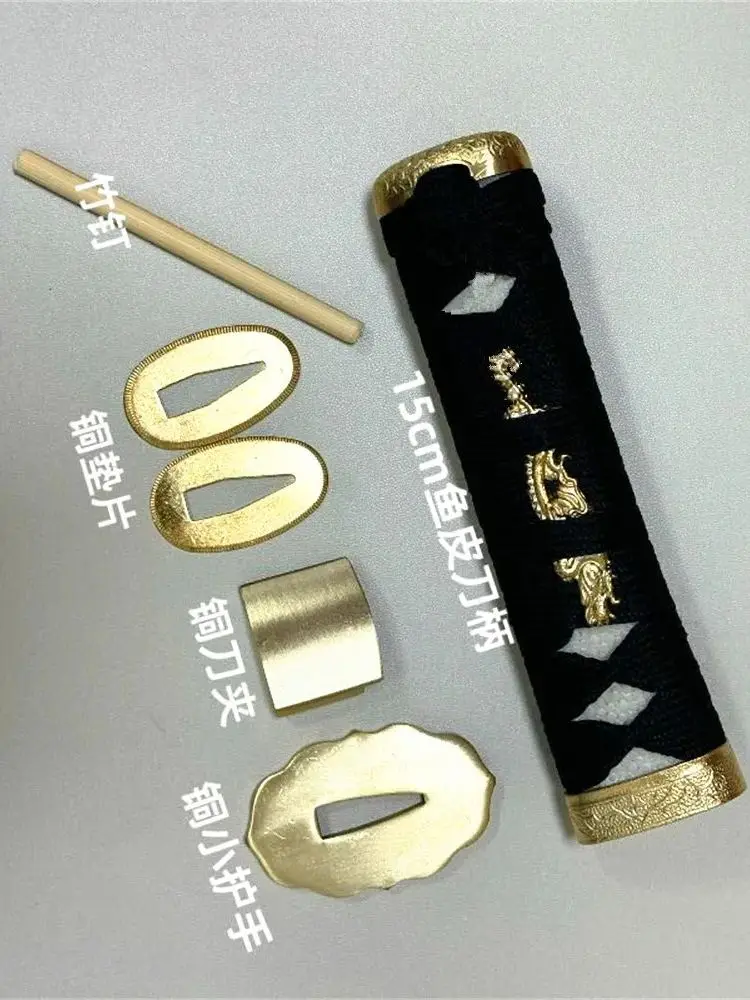 15cm Black Silk Ito Tsuka For Japanese Wakizashi Tanto Katana Sword Fittings Set Brass Tsuba+Menuki+Fuchi+Kashira+Handle+Habaki+