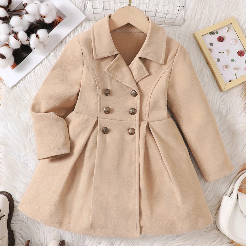 New Solid Color Lapel Long Sleeved Trench Coat for Girls In Spring and Autumn Fashionable and Versatile Runway Jacket