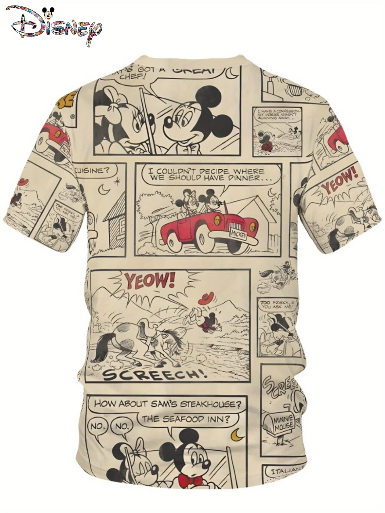 Men's Fashion Mickey Mouse 3D Digital Short Sleeve T-shirt Men's Fun Trendy Round Neck T-shirt Top Clothing