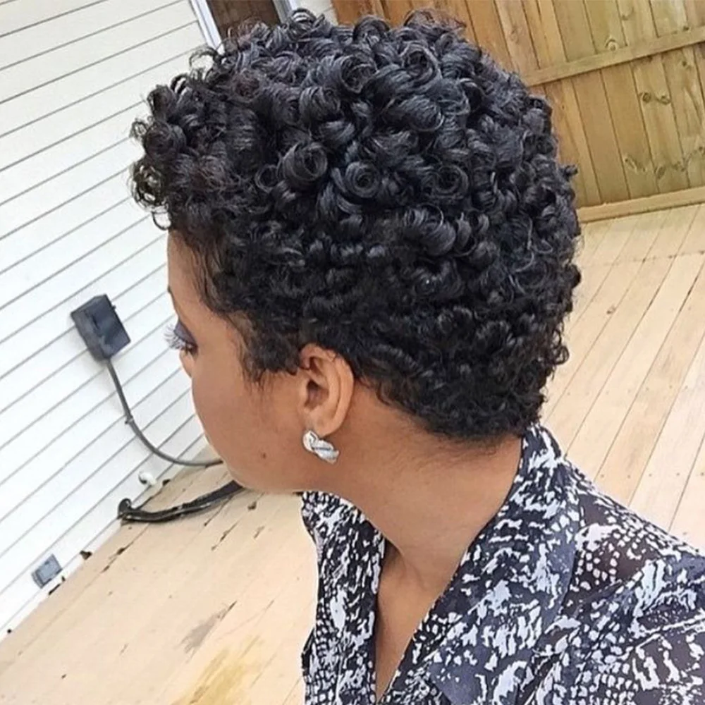 Krótkie kręcone peruki z ludzkich włosów dla kobiet, naturalne czarne kręcone peruki z ludzkich włosów, w pełni wykonane maszynowo peruki z kręconymi włosami afro.