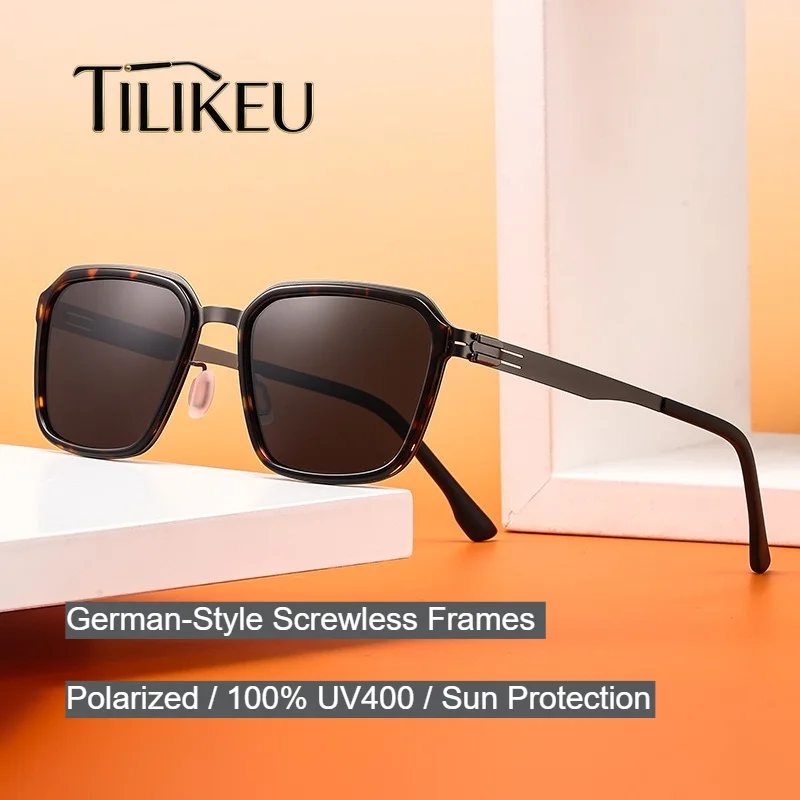 German Designer Polarized Sunglasses For Men Outdoor Driving Fishing Square Shades UV400 Luxury Classic Screwless Sunglasses