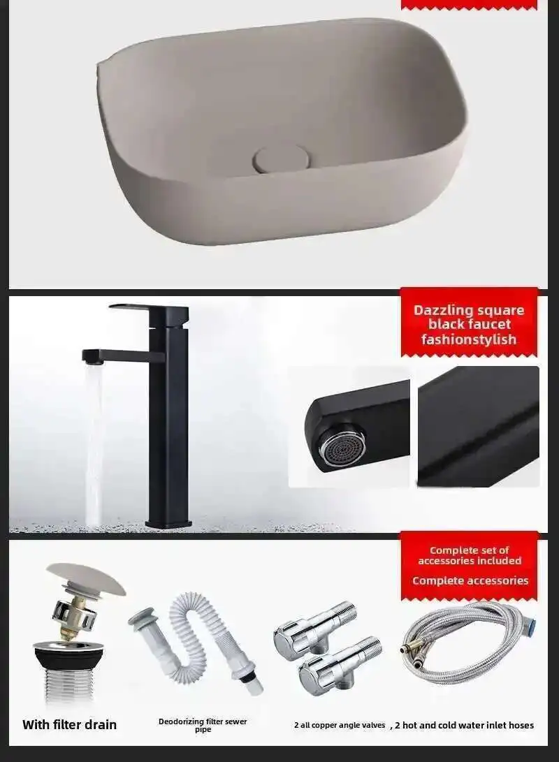 

Современные керамические раковины для ванной комнаты для кухни, овальная утолщенная матовая раковина, светлая роскошная раковина цвета хаки, легко чистящаяся дизайнерская раковина для двора