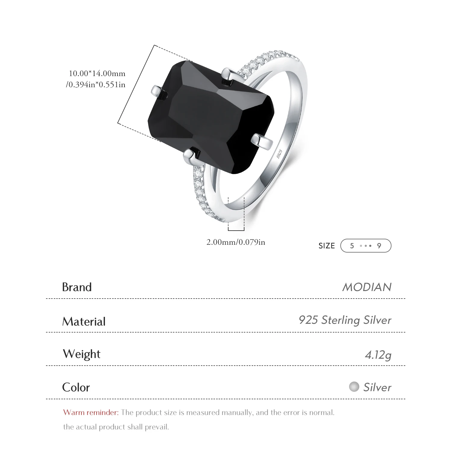 Modian High Quality Solid 925 Sterling Silver Ring For Women Fashion Black Crystal Luxury Party Jewelry Finger Silver Rings Anel