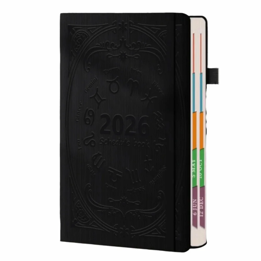 الإنجليزية 2026 جدول مخطط المفكرة محكم بولي PU 12 شهرًا قائمة المهام دفتر المرجعية مقاومة للاهتراء مذكرات الكتابة منصات