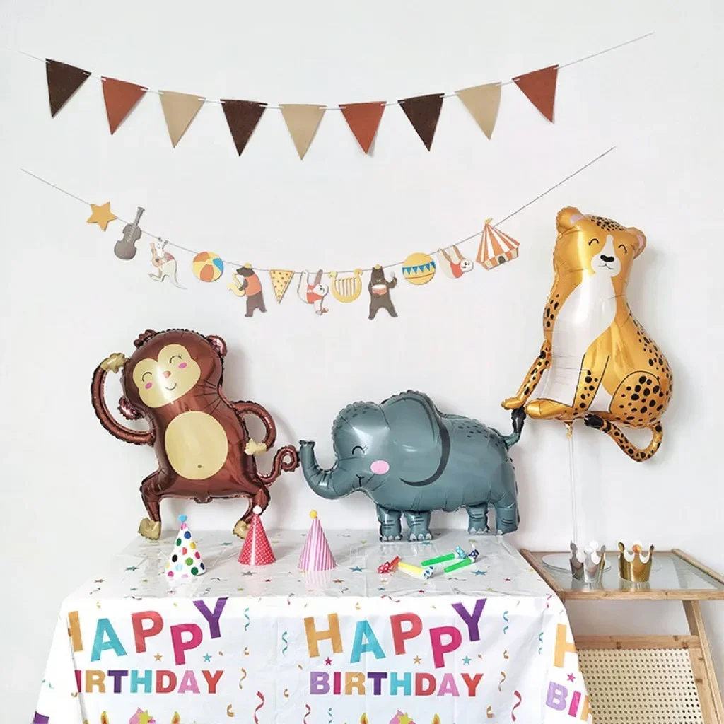 Cartoon Animal Theme Foil Balloon Jungle Safari Forest Lion Rabbit Kids Birthday Decoration Supplies Elephant Giraffe Baloon