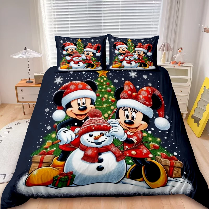 

Mickey Duvet Cover Minnie Merry Christmas Cartoon Bedding Set Twin Full for Children Teens Holiday Gifts Bedroom Decor