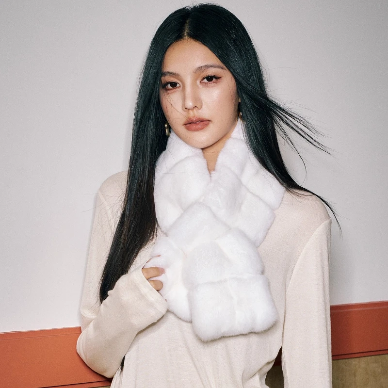 YOLANFAIRY 冬用トトロ柄レックスラビットファー両面スカーフ保温多用途フォックスファーカラースカーフ шарф 2025