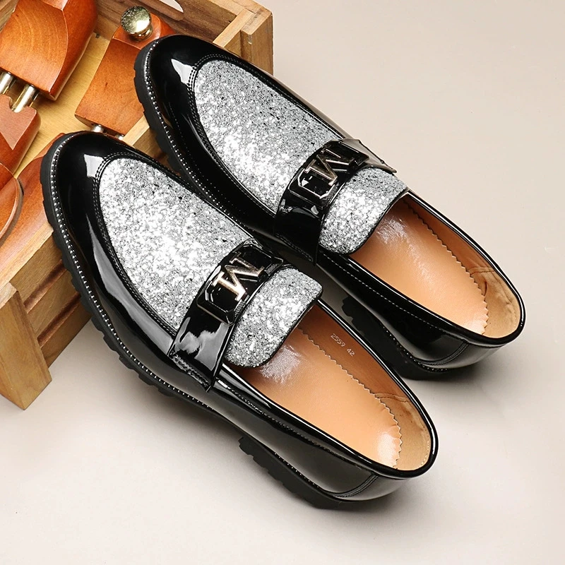 New Designer Men Pointed Toe Patchwork Slip On Gentleman Wedding Homecoming Dress Shoes Flats Casual Loafer Zapatos Hombre