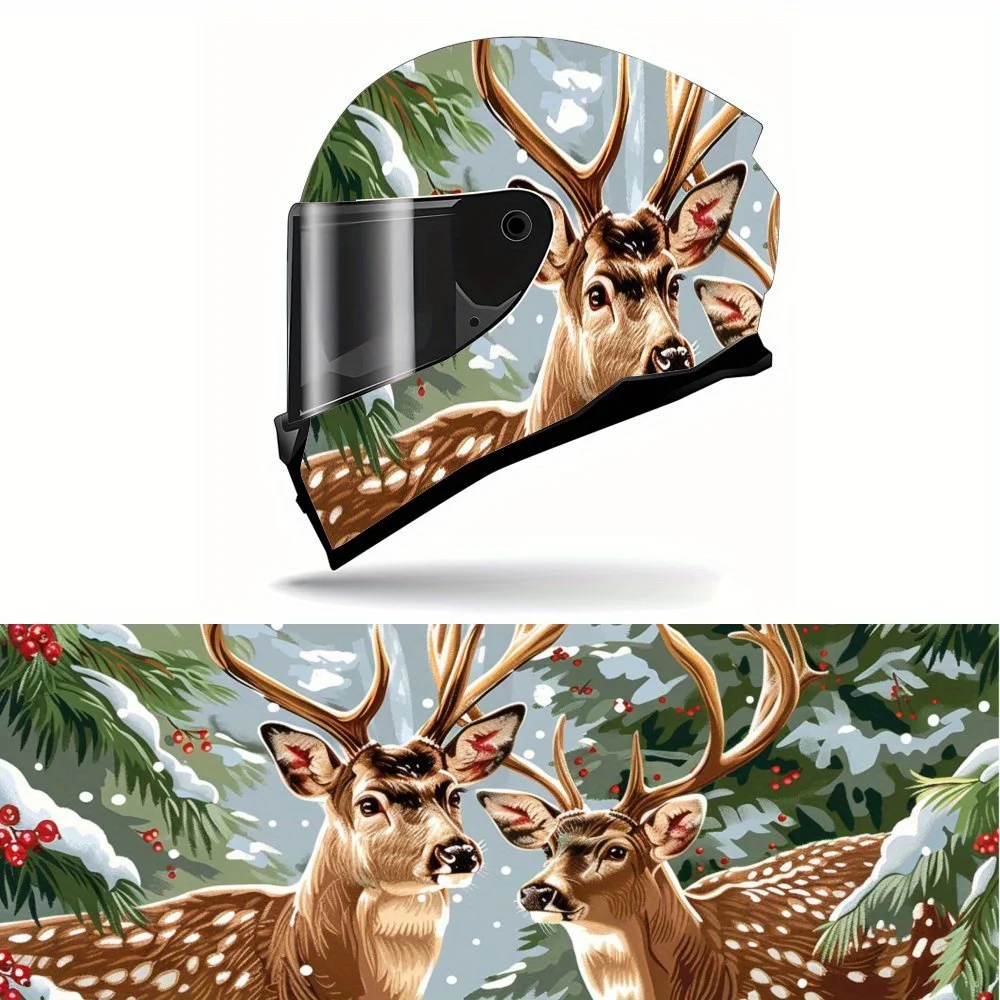 

Full Face Two Deer in a Snowy Forest pattern Helmet Decals - Durable and Waterproof PVC, self-adhesive Motorcycle Racing Helmet