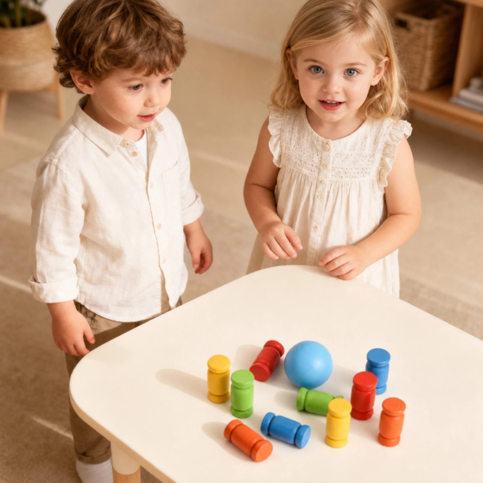 Wooden Tabletop Matching Game Compact Wooden Bowling Game with Peg Pieces Tabletop Bowling Toy Smooth Portable for Preschoolers