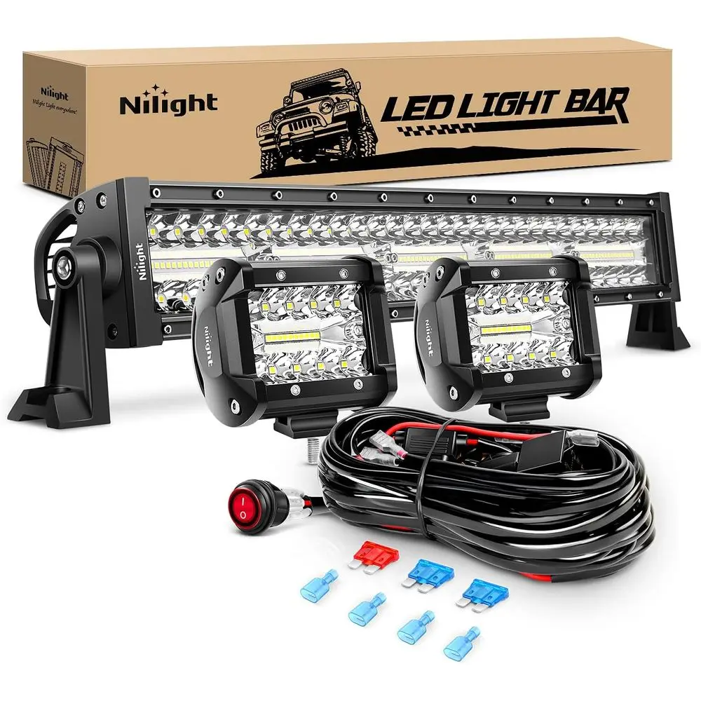 

Led Light Bar 22Inch 480W Triple Row lood Spot O Road Driving Lights 2PCS 4 Inch 60W Cube LED Pods Lights with O-Road Wiring Har