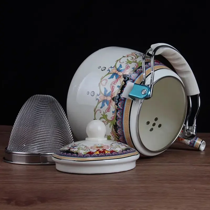 إبريق شاي بالمينا مع فلتر وتحريض وغاز متوافق ، مثالي للعائلات والمطاعم الكبيرة ، 3.3L