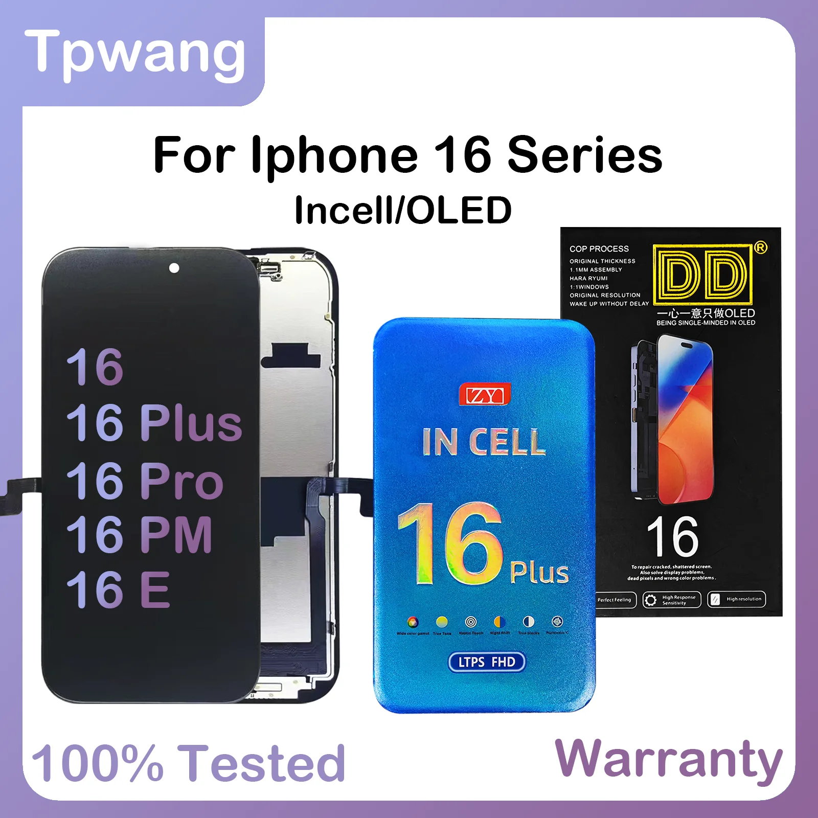 16/16E ЖК-дисплей Incell/oled для iPhone 16pro 16promax 16plus 16E, дигитайзер экрана в сборе ZY RJ DD HL, мягкий/жесткий OLED