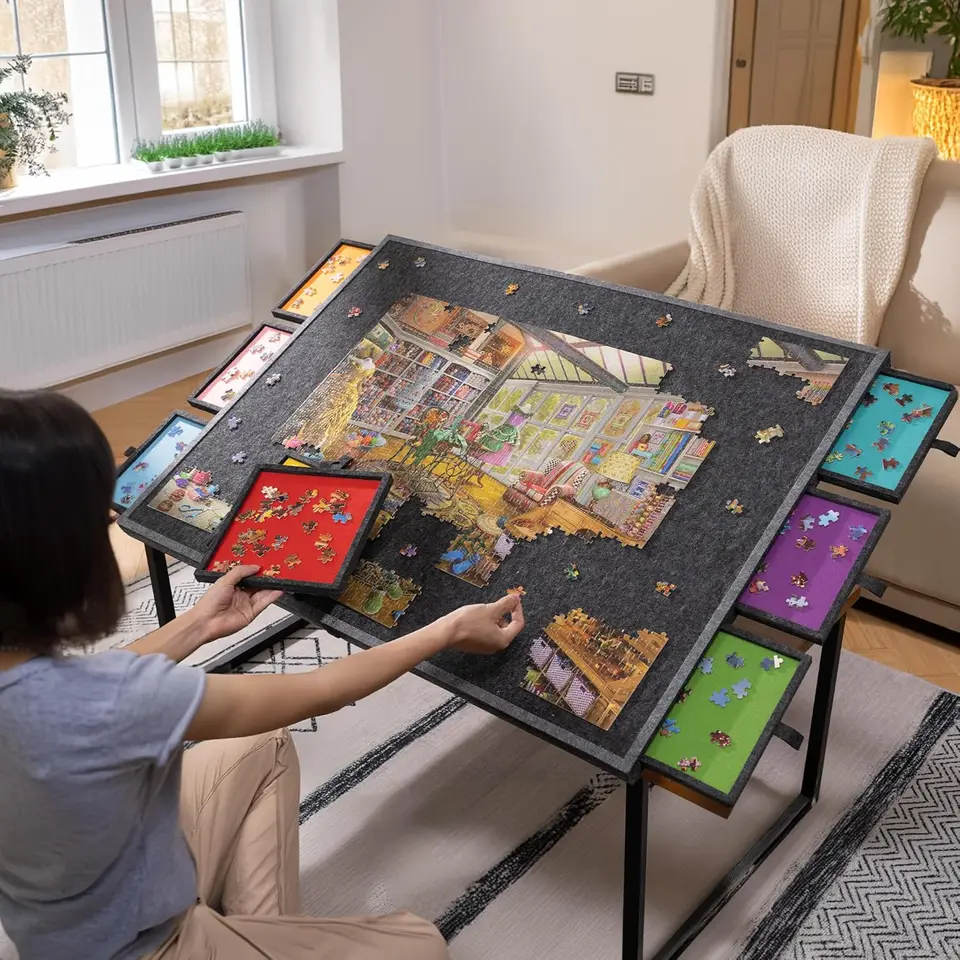 Table De Puzzle Pliable Inclinable 2000 Pièces – 8 Tiroirs Et Couverture – Légère En Feutre