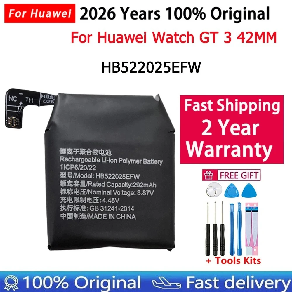 2026 Year 100%OriginalHB522025EFW For Huawei Watch GT 3 42MM MIL-B19 Replacement Battery Watch GT3 Smart Watch Bateria Batterij