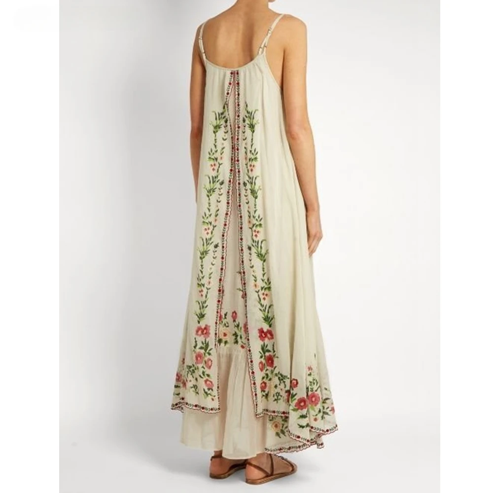 Printed Maxi Dress Women Big Swing Loose Print Stitching Strapless Spaghetti Strap Floor-Length Summer Dress