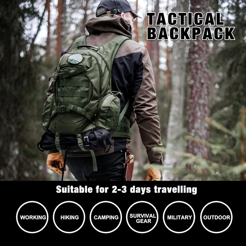 Outdoor Tactical Backpack Molle Pack for Hiking Motorcycle Backpack 28L EDC Bag with Hydration Compartment Waist Belt