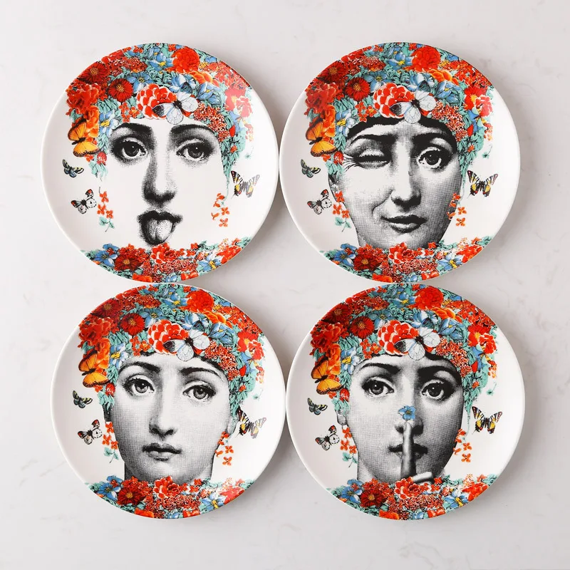 8 Inch Lady Face Decorative Plate Morden and Retro Ceramic Wall Hanging Dish Painting Plates Creative Craft Wall Art Decoration