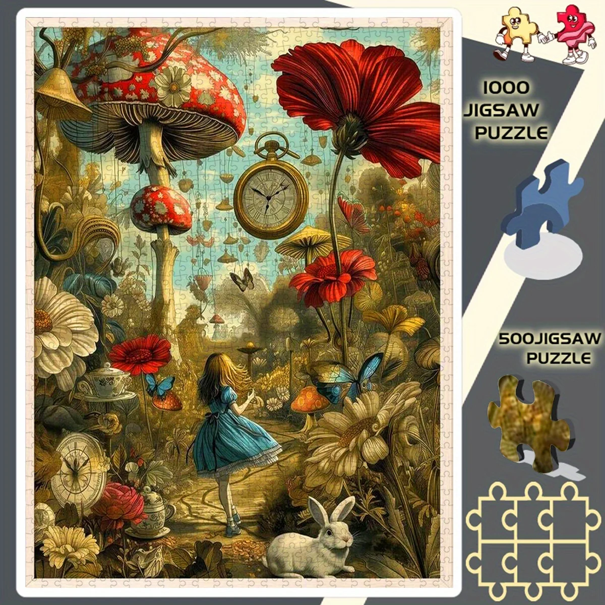 500 Stück - 1000 Stück, DIY-Puzzle, Papierpuzzle, Alice'S Wonderland Fantasy-Pilzuhr-Kaninchen, geeignet für Zuhause, Freizeit, Puzzle, I