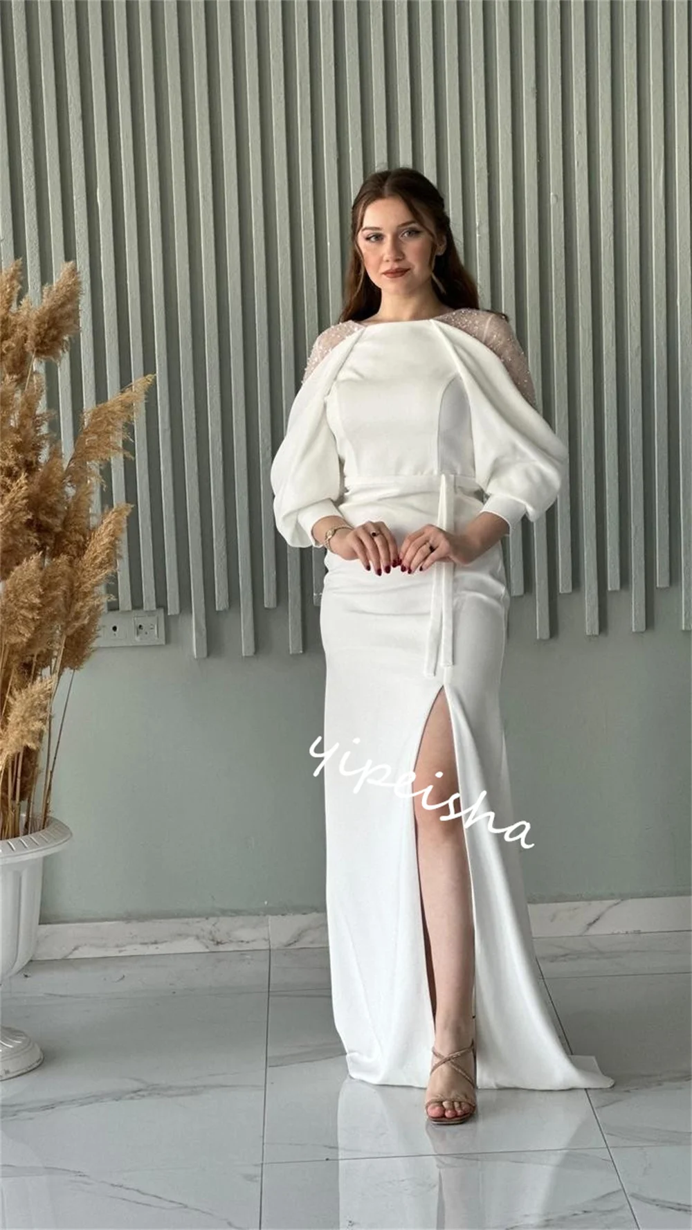 Customized  Evening    Jersey Beading Graduation A-line High Collar Bespoke Occasion Gown Midi es