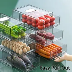 Refrigerator Storage Organizer Bins Plastic Stackable Storage Box with Drawers Pull-Out Cabinet Containers, for Fridge Kitchen