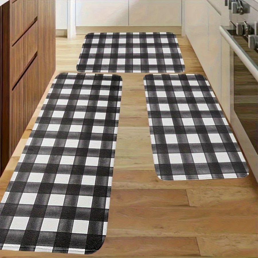 2/3pcs Modern Farmhouse Grid Kitchen Mats for Floor Anti-Skid Kitchen Rug Mats, Kitchen Mats for Standing, Washing, Comfortable Desk Kitchen Runners