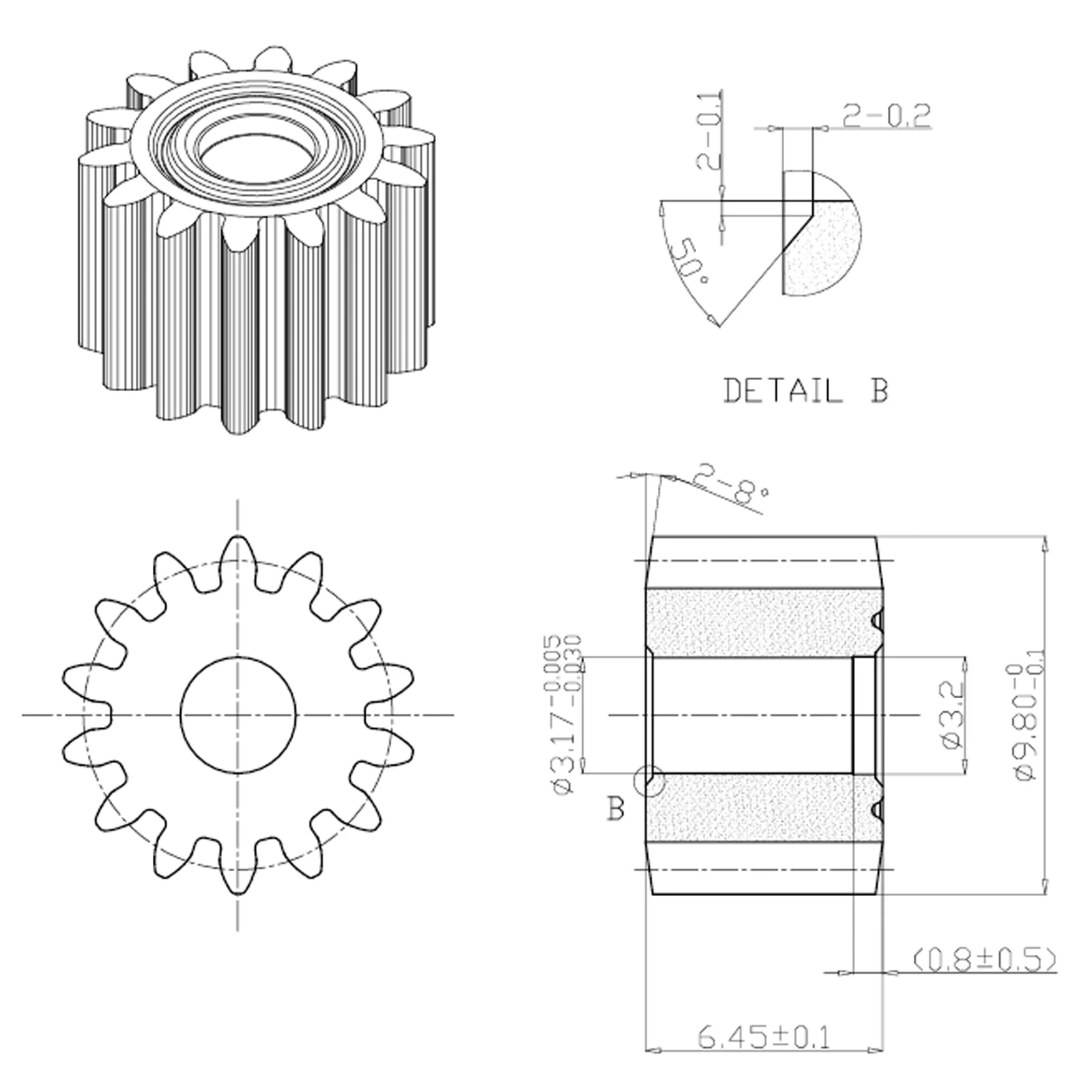 14 Teeth 9.8mm Diameter Replaceable Motor Gear for RS550 DC Motors 10.8V / 12V / 14.4V / 16.8V / 18V / 21V / 25V
