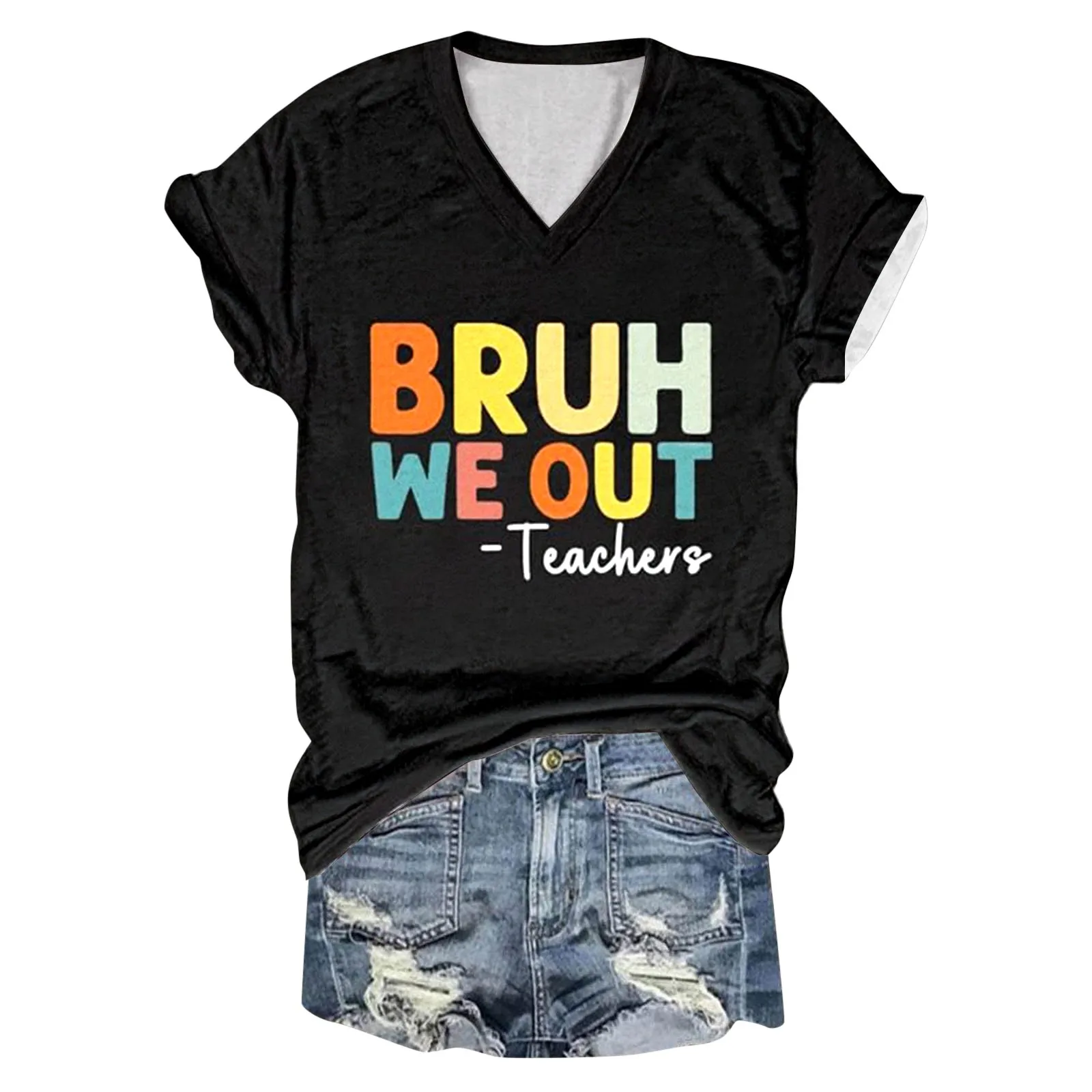 Stylish new summer cotton personality letter casual T-shirt bruh we out teachers printed ladies vintage round neck short sleeve