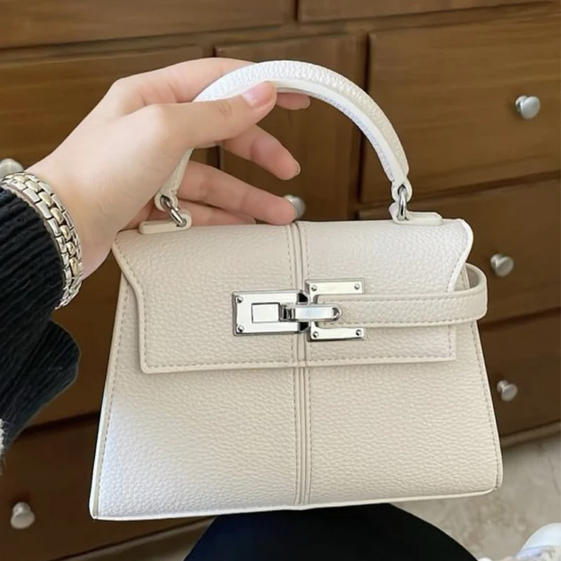 Classic Box Bags For Women Luxury Designer Handbag Purses 2025 New In PU Lychee Texture Splicing Design Lock Top Handle Shoulder