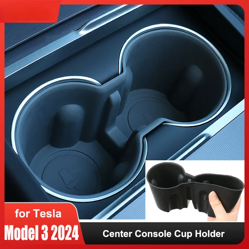 For Tesla Model 3 Highland 2024 Water Cup Holder Insert Center Console Organizer TPE Storage Box Newest Model3 Car Accessories