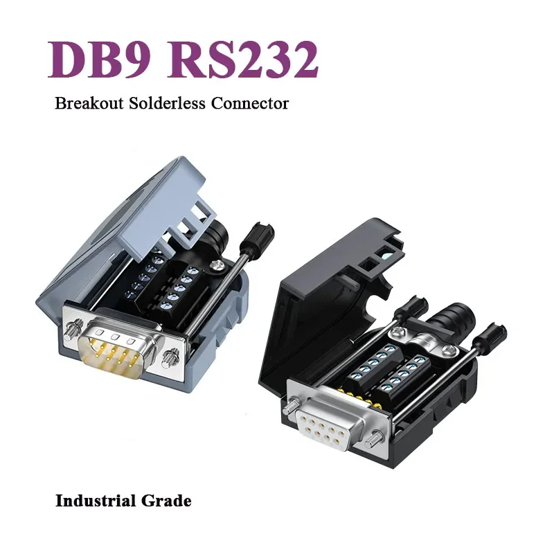 Industrial DB9 Solder-free Plug 9-pin RS232 Serial Port Head Connector COM port 485 Connectors Male Female Wiring Terminal Joint