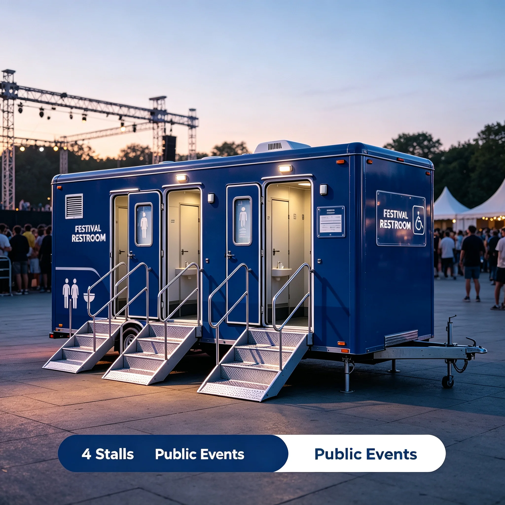 Remorque sanitaire mobile à double compartiment, toilettes doubles avec marches, salle de bain portable pour chantier, événement, fête