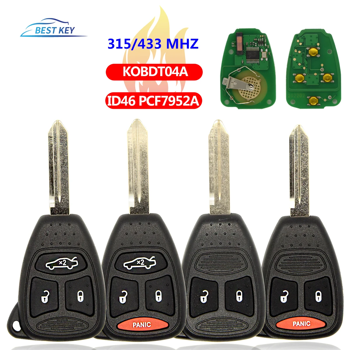 BEST KEY Zdalny kluczyk samochodowy do Dodge RAM JEEP Commander Compass Grand Cherokee Liberty Wrangler Chrysler KOBDT04A ID46 315/433 Mhz