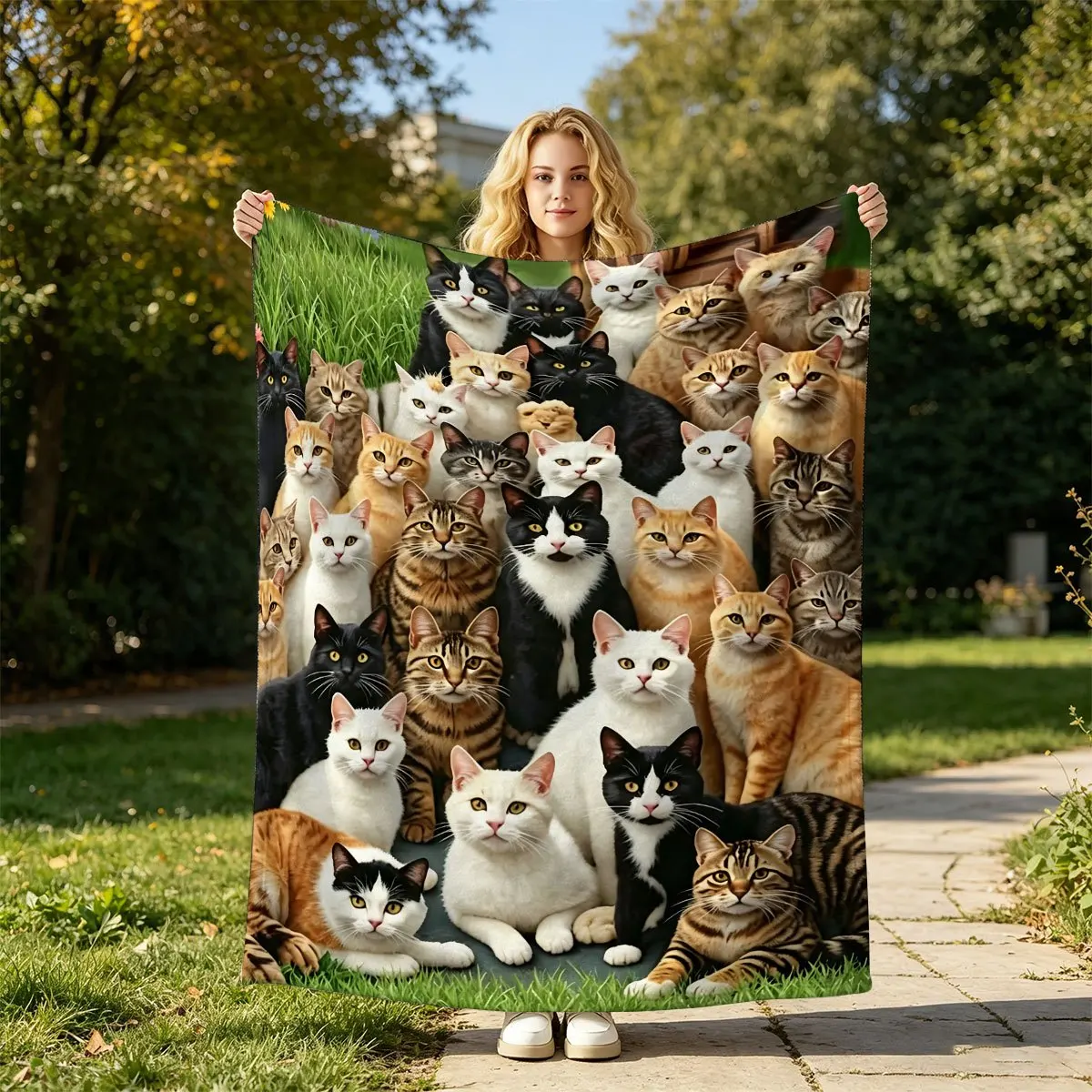 Luxury Cat Lover Fleece Throw Blanket Multi Cat Print Cozy Throw Decor for Pet Owners Sofa Couch Giftwarming Warming Sofa