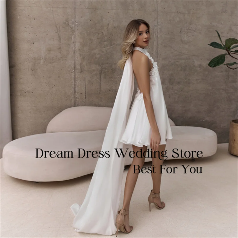 DREAM Elegant Flowers Short A-Line Wedding Dress Women 2026 Pleat Sleeveless Open Back Above-Knee Vestidos De Noiva Customized
