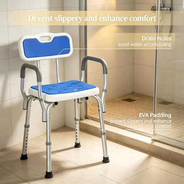 Non-Slip Adjustable Height Shower Chair With Backrest, Stable Bathtub Bath Seat Bench, Safety Bathroom Shower Stool For Elderly