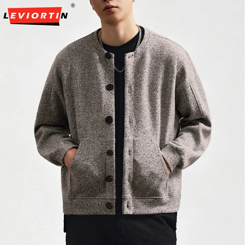 Men's 440g Heavyweight Crew Neck Cardigan Old Money American Vintage Loose Fit Long Sleeve Casual Knit Open Front Sweater Jacket