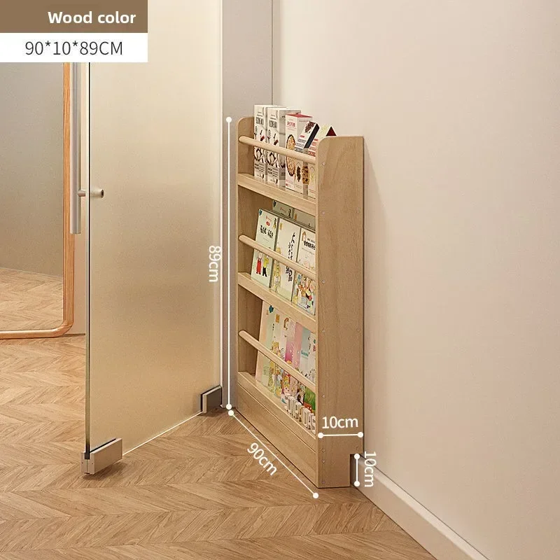 Storage Rack, Solid Wood Perforated Bookshelf, Narrow Slit Door, Thin Cabinet, Wall Mounted Multi-layer Picture Bookshelf