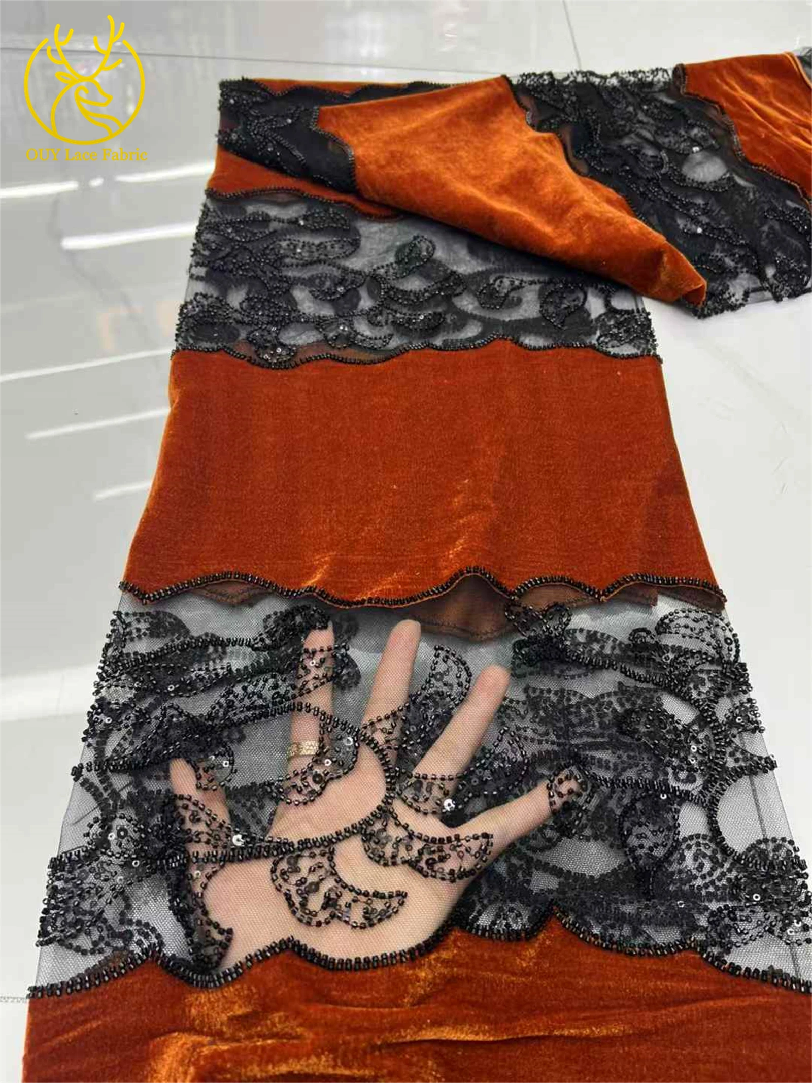 ベルベットチュールレース生地 2025 フランス高級スパンコールビーズメッシュ生地ドレスアフリカナイジェリア女性のイブニングドレスに適しています