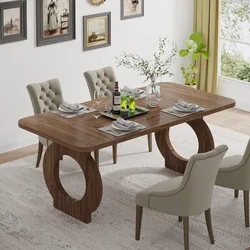 2024 New Farmhouse Dining Table for 4 To 6 People,  Wood Rectangular Dining Room Table for Dinner Kitchen Living Room