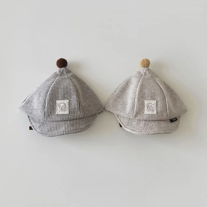 

Autumn Kids Hat Cute Striped Baseball Cap for Boys Korean Small Pompom Children Hats Fashion Accessories 1-4 Years Old