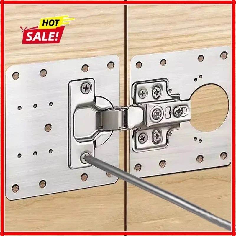 Cabinet Hinge Repair Plate Kit Kitchen Cupboard Door Hinge Mounting Plate With Holes Flat Fixing Brace Brackets Household Tools