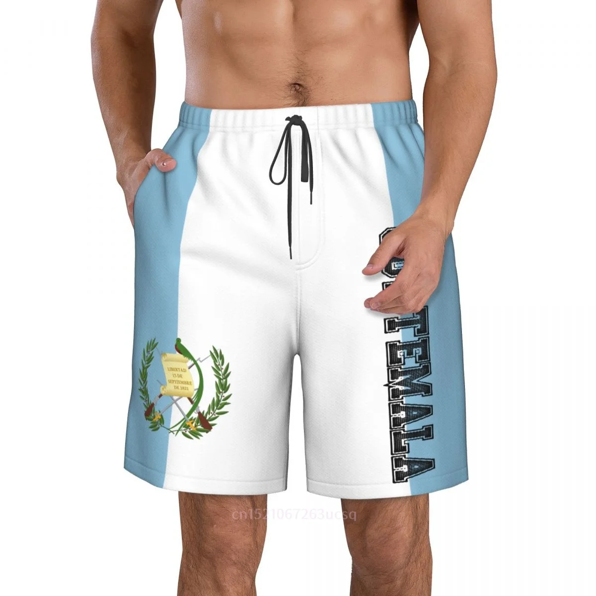 2023 Summer Polyester Guatemala Country Flag 3D Printed Men's Board Shorts Beach Pocket Running Summer Pants