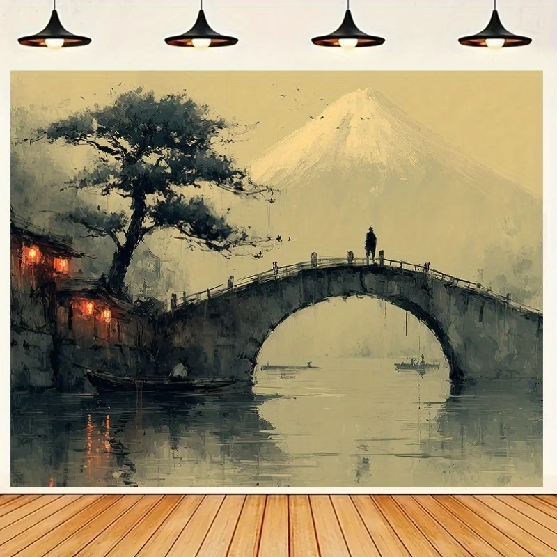 قطعة واحدة من نسيج جسر طلاء الحبر - قماش بوليستر، قابل للغسل في الغسالة، مناسب لتزيين غرفة النوم وغرفة المعيشة